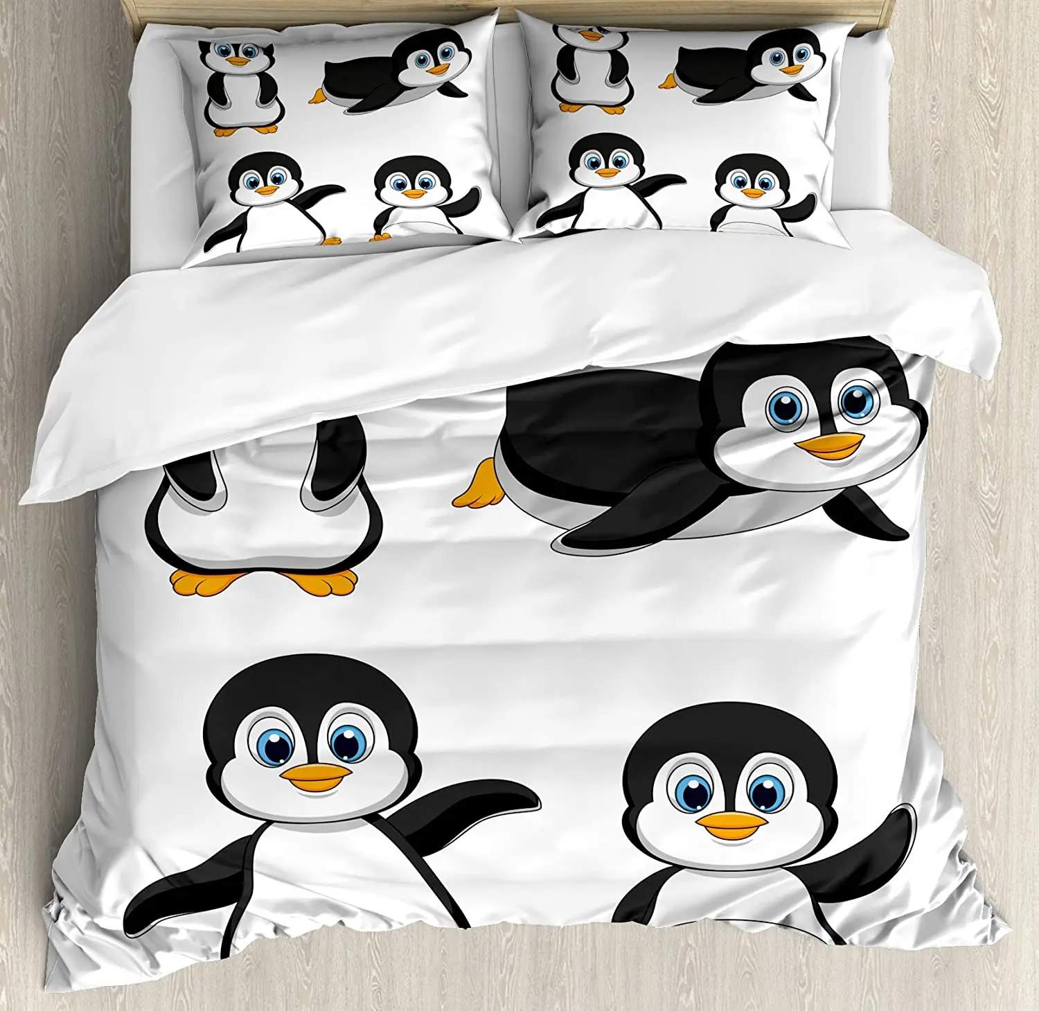 

Baby Bedding Set Comforter Duvet Cover Pillow Shams Cute Penguin Cartoon Waving Standing Sliding Sm Bedding Cover Double Bed Set
