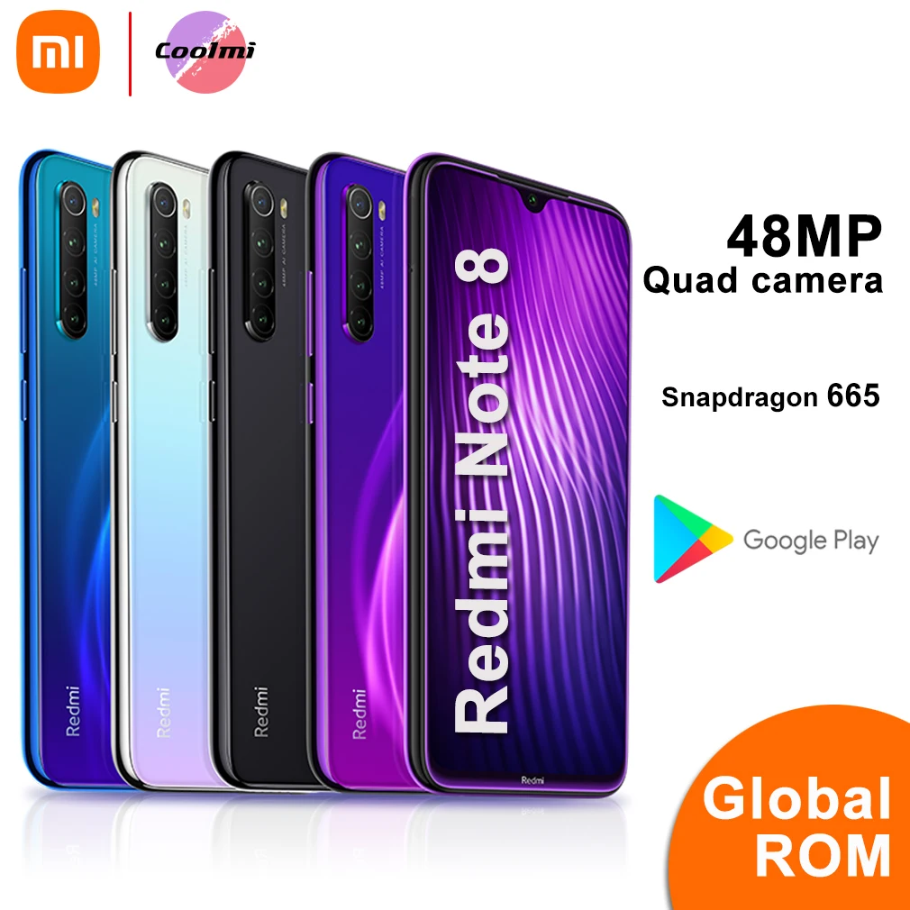 Сотовый телефон Xiaomi Redmi Note 8 Смартфон Snapdragon 665 48 МП 4000 мАч 18 Вт быстрая зарядка