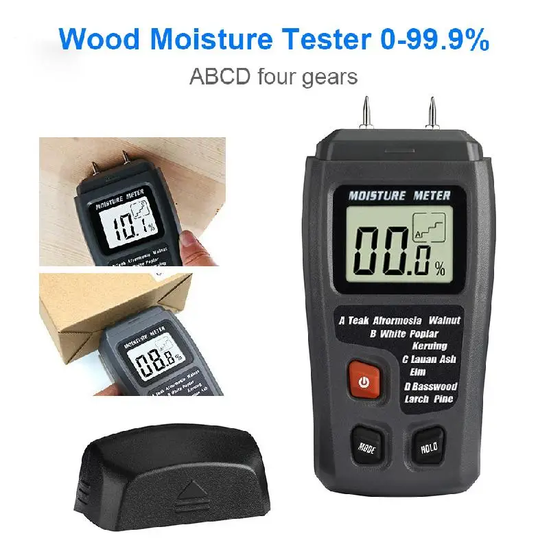 

0-99.9% MT-10 EMT01 Wood Moisture Meter Wood Humidity Tester Hygrometer Timber Damp Detector Tree Density Digital tester Grey