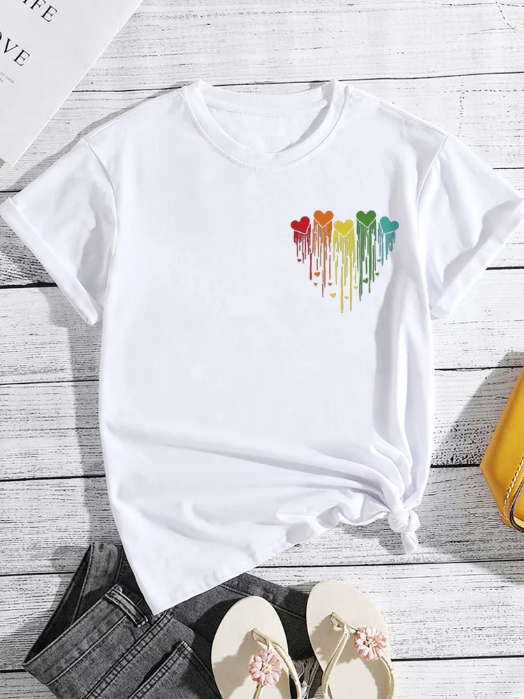 Colorful Dripping Love Print New Fashion Women T-shirt Short Sleeve Cute Tops Shirt Ladies Graphic Tee Summer Clothing images - 6