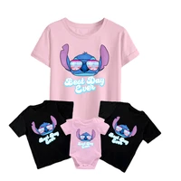 cute stitch with sunglasses disney t shirt new kids short sleeve baby romper cool casual unisex adult family matching outfit