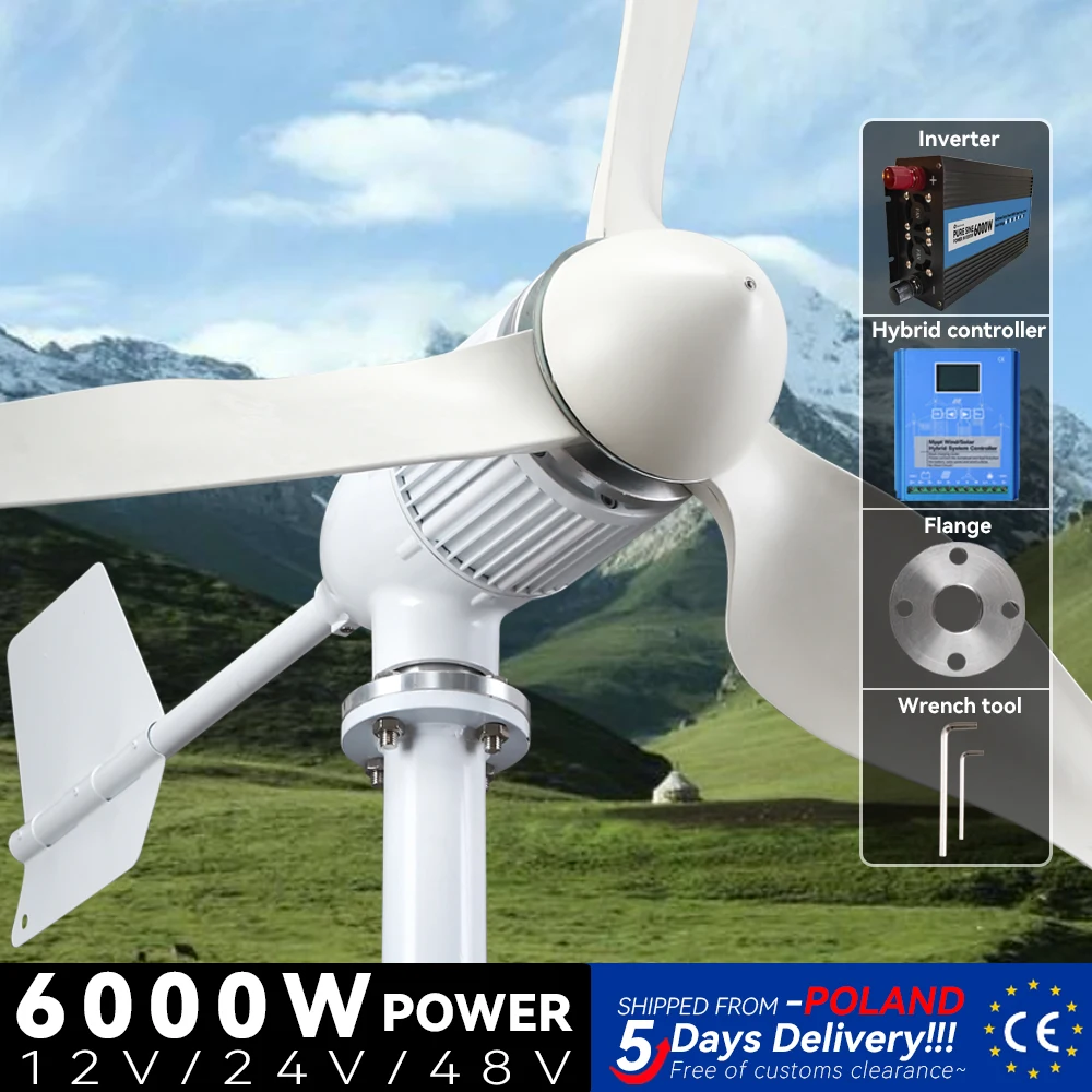 

6kw Wind Turbine 6000W 12V 24V 48V 96V With MPPT/Charge Controller Windmill Yacht Farm Small Wind Generator Home Use Free Energy