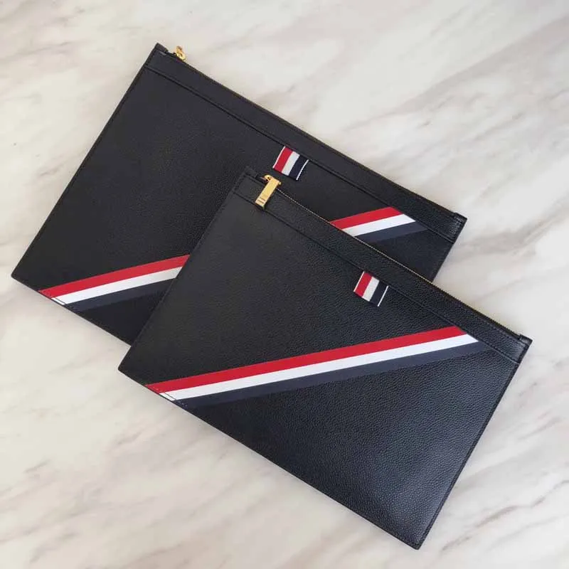 Men's Clutch Bag RWB Diagonal Striped Luxury Korean Design Men Handbags High Quality Genuine Leather Large Capacity TB Men Purse