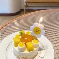 korean bear daisy yellow smiley sunflower candle for cake decor girl birthday party dessert heart wedding cupcake baking supplie
