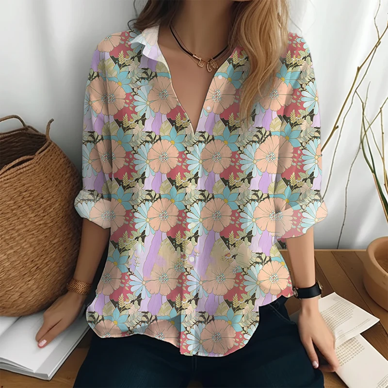 

Fashion Trend Women's Long -sleeved Shirt Color Square 3D Printed Women's Shirt 2023 New Women's Shirt Casual Style Ladies Shirt