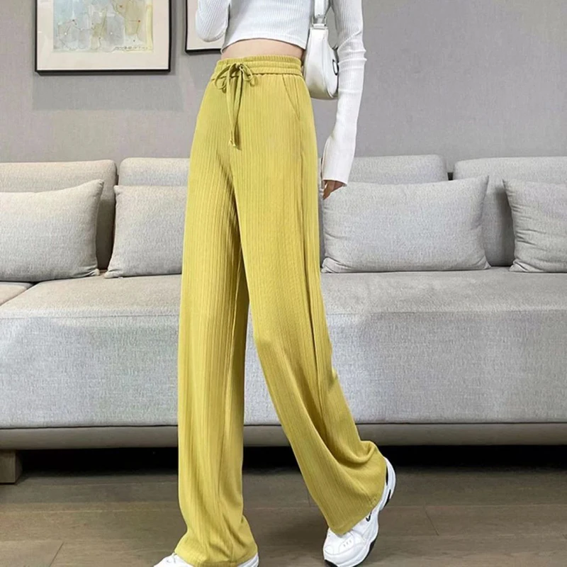 Wide-leg pants women's drape summer ice silk pants women's 2022 new short summer  sweatpants  harajuku pants