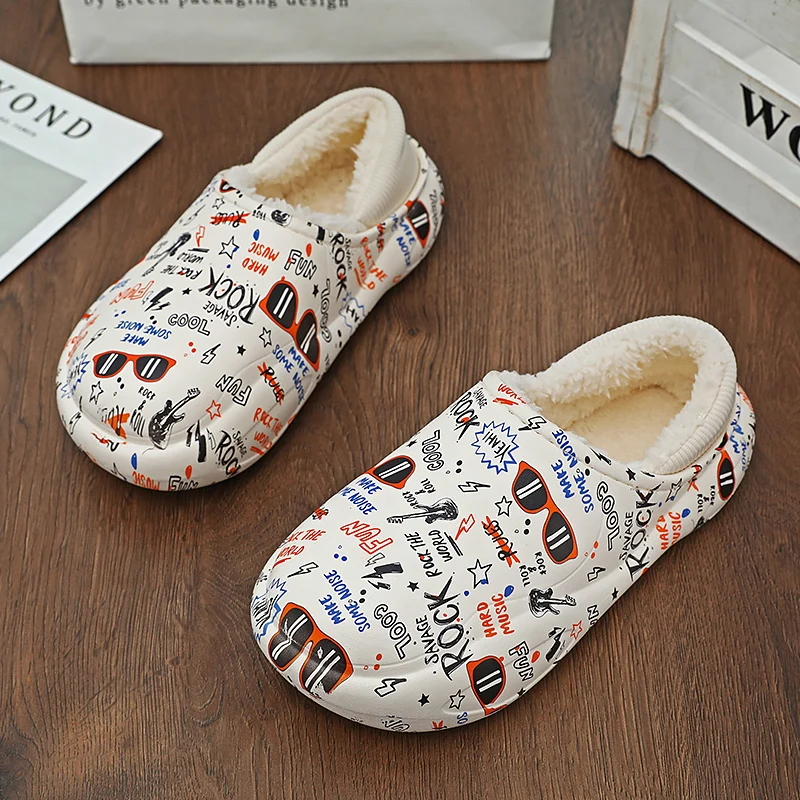 

Зимние теплые мягкие плюшевые домашние тапочки для пар, женские нескользящие кожаные водонепроницаемые домашние тапочки на платформе, жен...