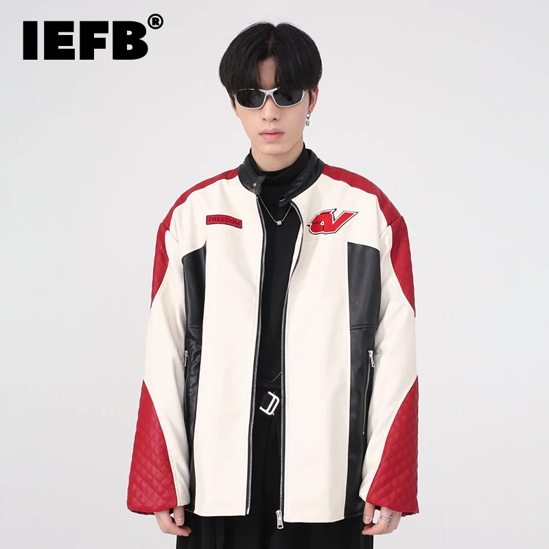 IEFB Men's Jacket Wear Autumn New Contrast Cotton Jacket Shoulder Fashion Splice 2022 Round Neck Male Coat Zipper 9A6296