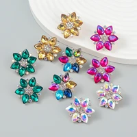 pauli manfi new fashion metal rhinestone floral stud earrings campus party simple statement earrings womens cute jewelry