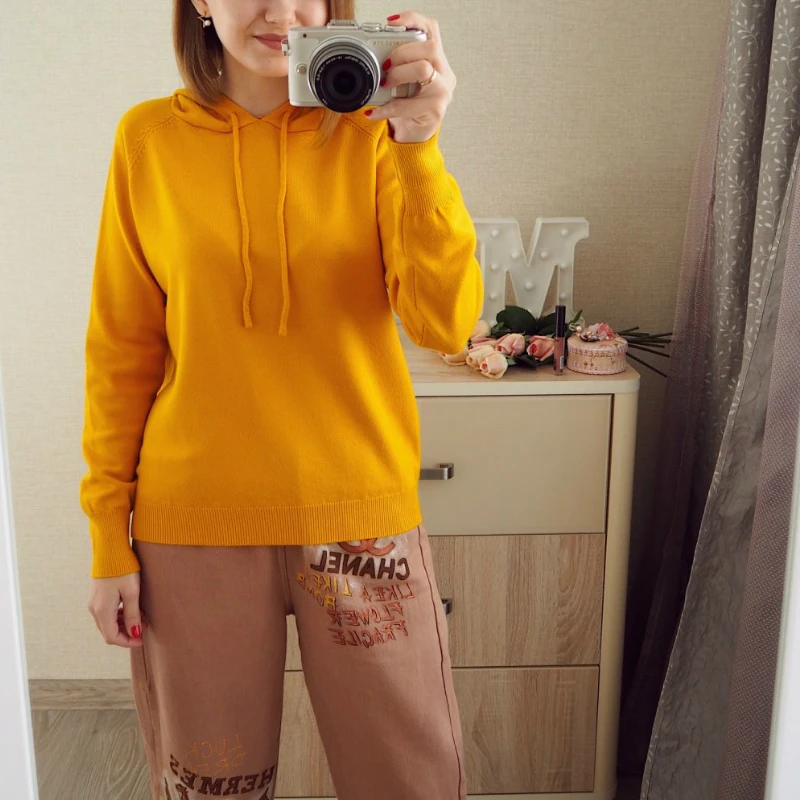 

Autumn Winter New Sports Style Women Sweaters Casual Cashmere Hooded Collar Solid Knit Top Waeater Soft Plus Size Sweater Women