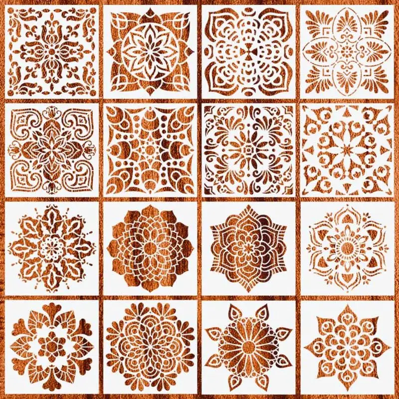 16pcs/set 15*15cm Mandala Painting Stencils DIY Drawing Scrapbook Wall Stencil for Wood Floor Tiles Fabric Art Template - купить по