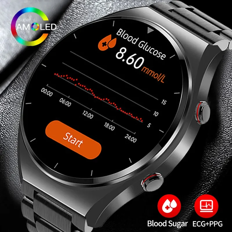 

2023 New Noninvasive Blood Sugar ECG+PPG Smart Watch Men Heart Rate Blood Oxygen Health Smartwatch IP67 Waterproof Sport Watch
