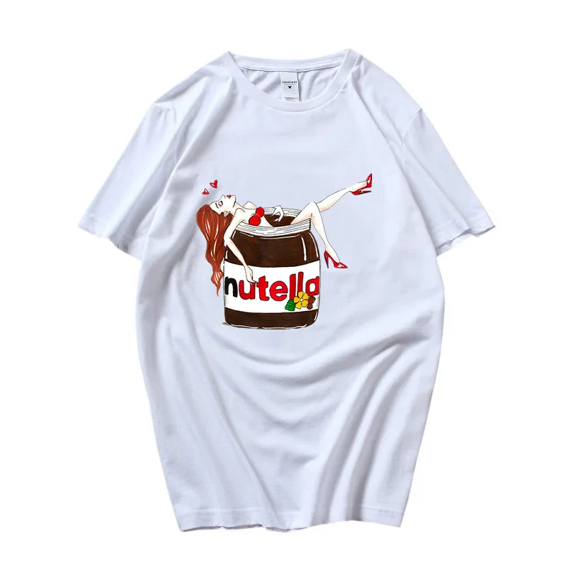 

I Love Nutella Famous Italian Food T Shrts Beautiful WOMEN Fashion T-shirts 100% Cotton Tshirts High Street Graffiti Regular Fit