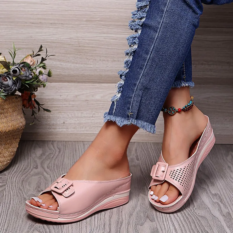 

Large Size Slippers Female 2022 Summer One-word with Fish Mouth Sandals and Slippers Slope Heel Platform Slope Heel Casual Shoes