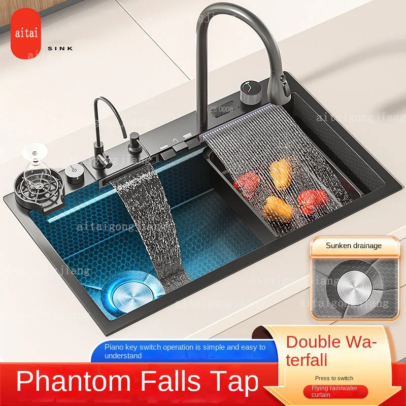 Левая кухонная раковина из нержавеющей стали 304 цифровой дисплей сотовое