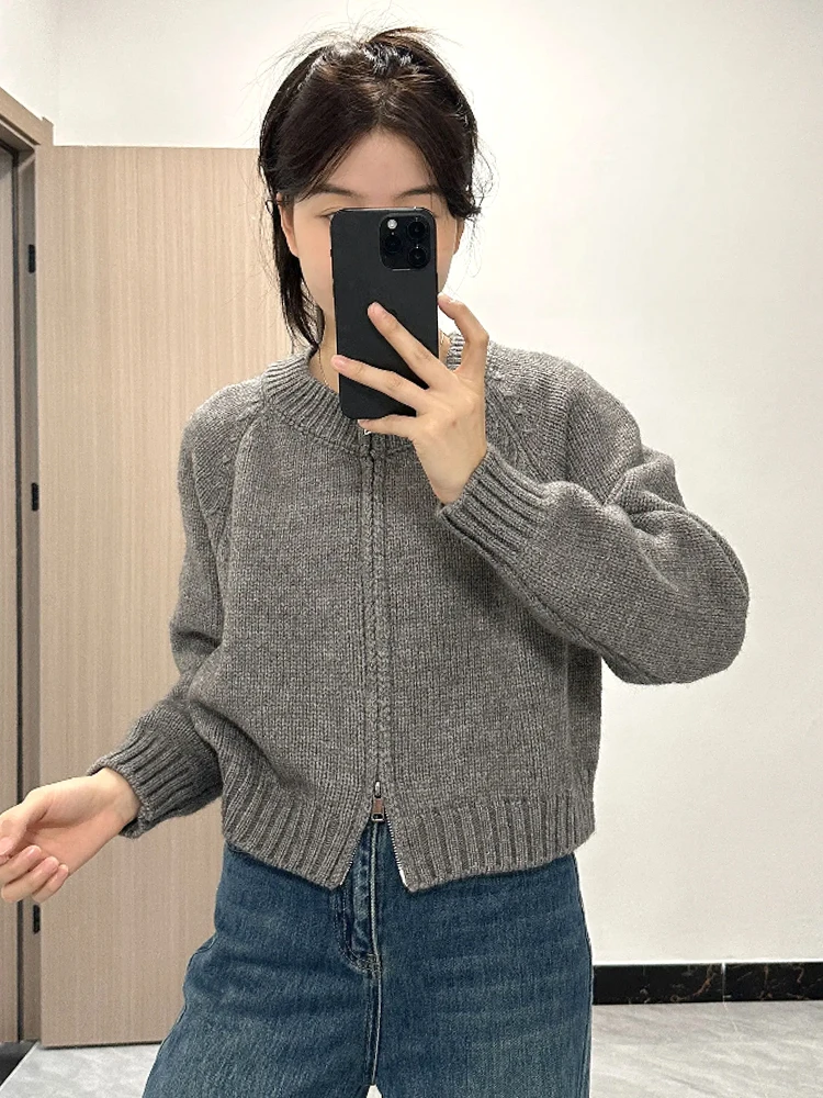 Маленький короткий кардиган на молнии свитер верхняя одежда женская осень и зима