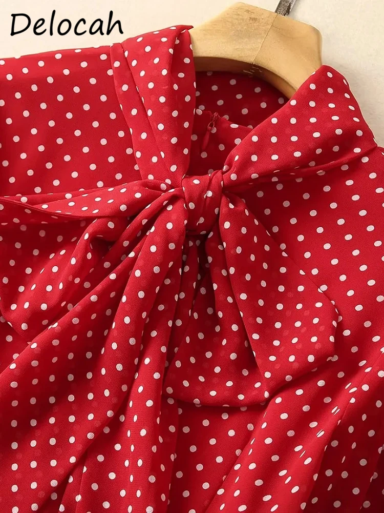 Женское платье-трапеция Delocah красное платье в горошек с длинным рукавом оборками