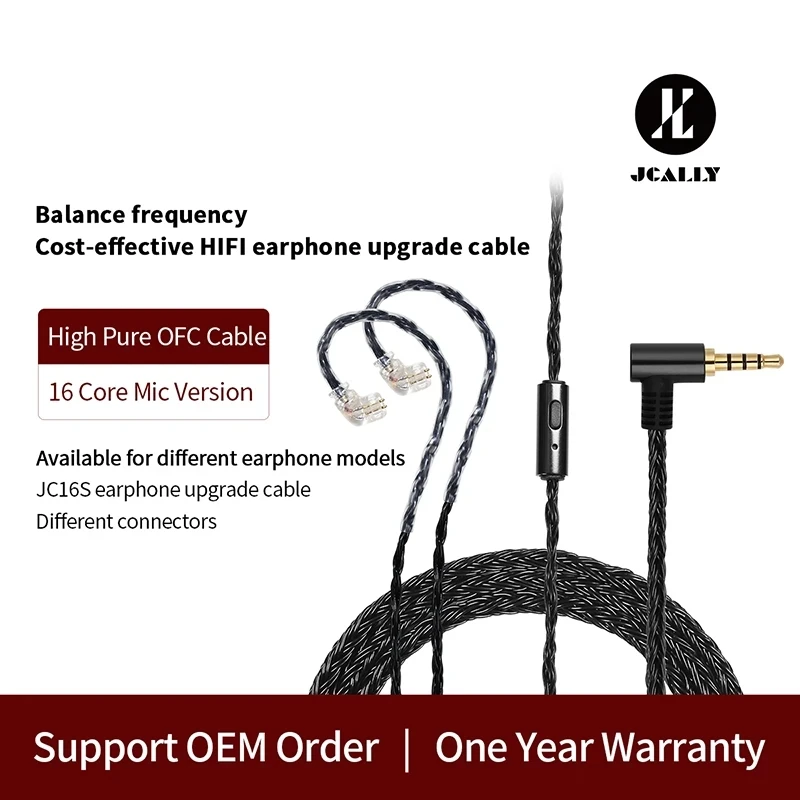 

JCALLY JC16S 16 Core OFC Upgrade Cable HIFI Earphones with Microphone Wire 0.78 MMCX QDC PIN for EDX ZS10 PRO C12 VX V90 T3 PLUS