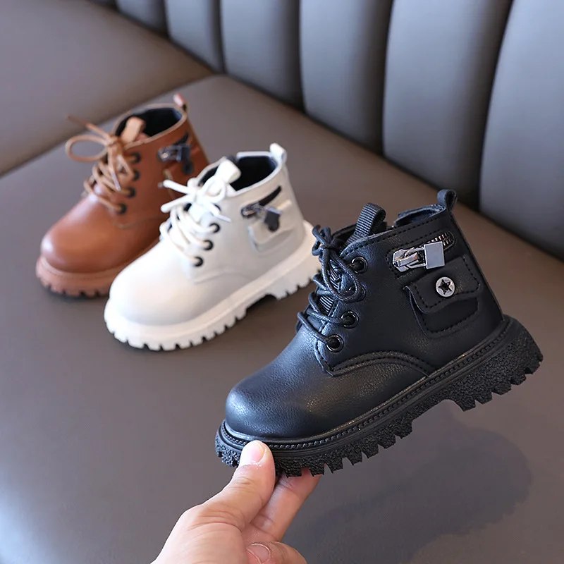 

2021 Autumn Winter New Girls Martin Boots Children Soft-soled Baby Low-top Short Boots for Kids Boys Leather Boots
