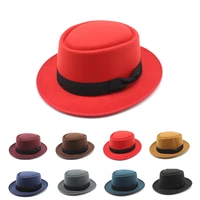 2022 fashion pork pie hat for men woolen felt fedoras with belt luxury women hat church jazz cap autumn winter wide brim top hat