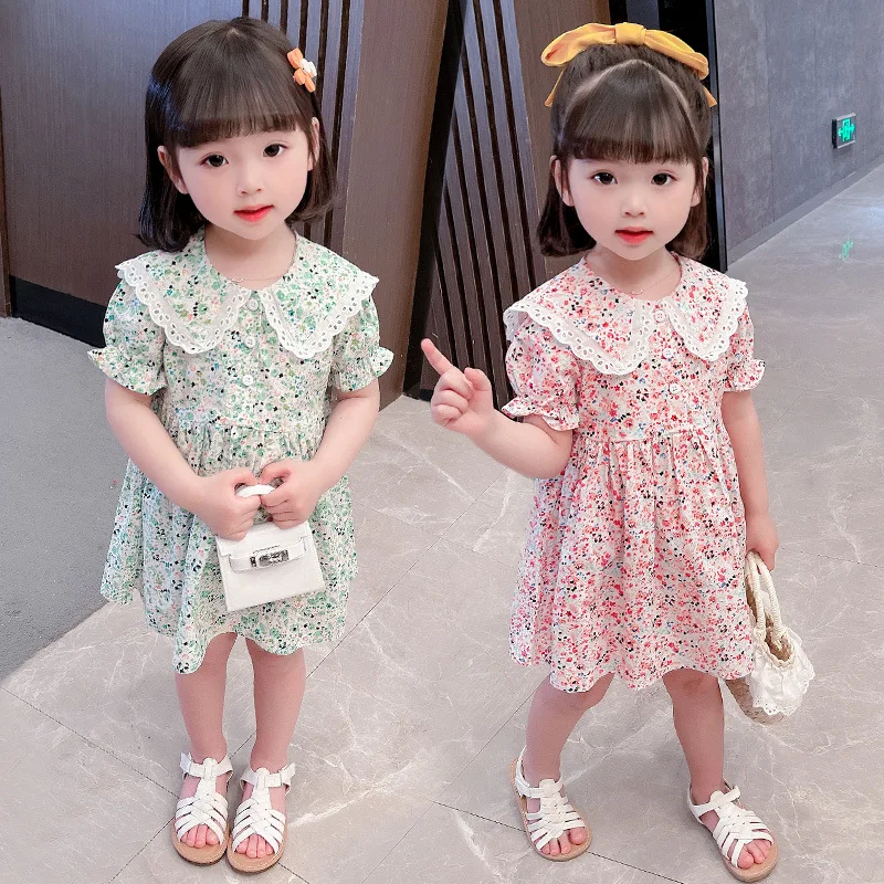 

Детское платье, Новинка лета 2022, детское платье с цветочным принтом для маленьких и средних детей, летняя юбка для маленьких принцесс