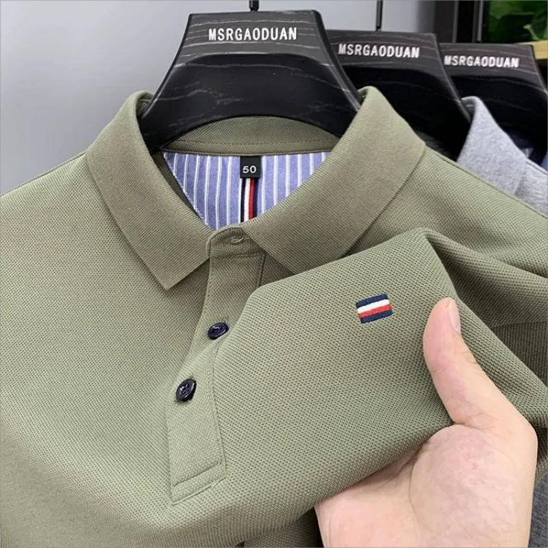 Мужская рубашка-поло из чистого хлопка с коротким рукавом и отложным воротником