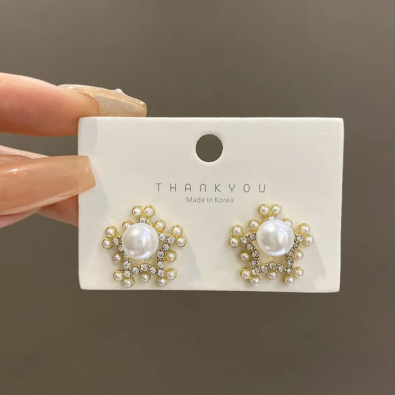 Retro Star Pearl Earrings For Women Korean Version High Sense Zircon Ladies Stud Earings Fashion Jewelry Accessories