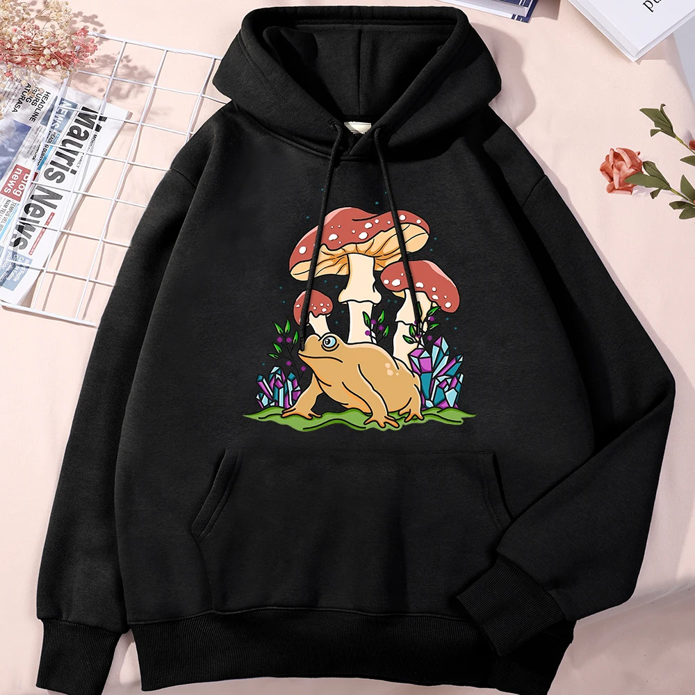 

Cottagecore Aesthetic Mushroom And Toad Man'S Hoodies Hip Hop Fleece Pullover Korean Hat Rope Sportswears Trend Casual Man'S Top