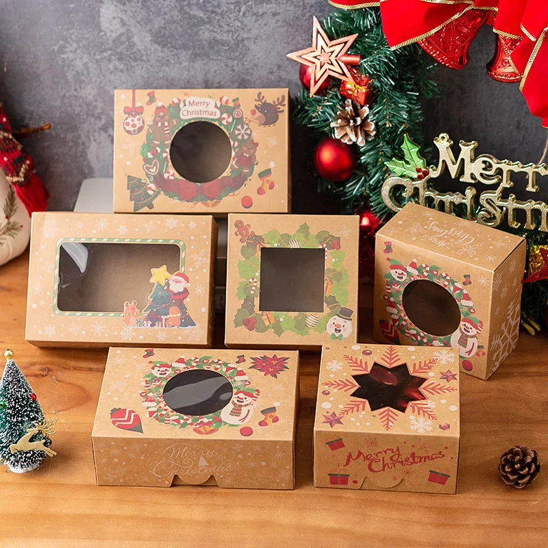 

20 шт. рождественские картонные коробки для тортов, упаковочная коробка для тортов, печенья, нуги, шоколада, конфет, подарочная упаковочная к...