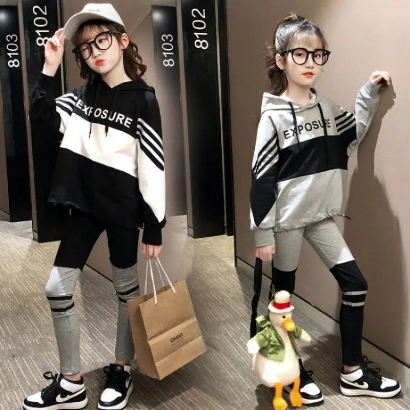 

New Autumn Winter Teenager Girls Clothes Set Hooded Sweatshirt + Pants Outifts Kids Tracksuit Suit 2pc child 8 9 10 11 12 Years
