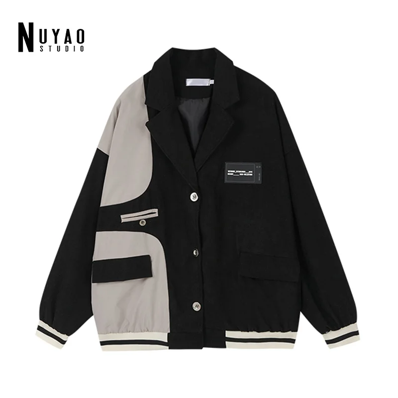 

Jacket Bomber Female Autumn Winter Patchwor Color Block Korean Version Loose Streetwear Harajuku Ins Baseball uniform Tide