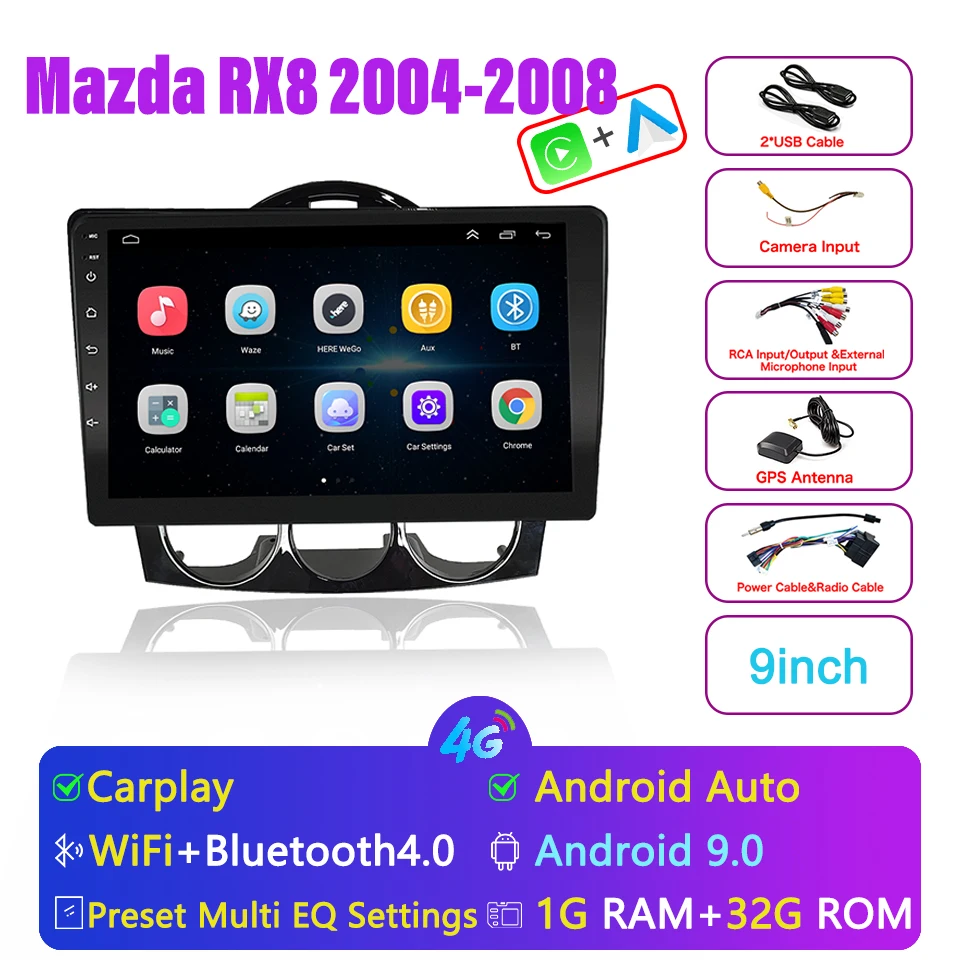 

Carplay Android Radio For Mazda RX8 2003-2008 with 9 inch Carplay Android Radio