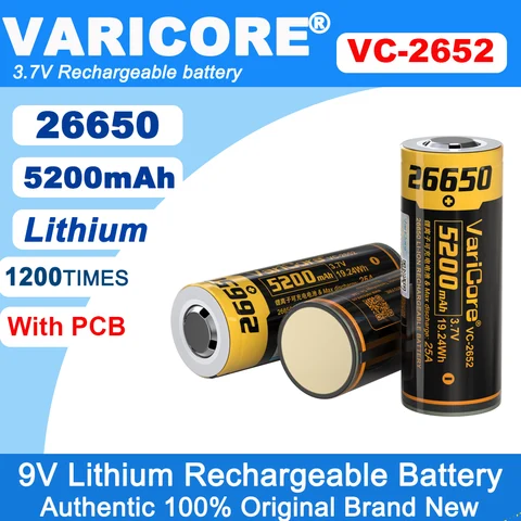 VariCore VC-2652 26650 литиевая аккумуляторная батарея 5100 мАч
