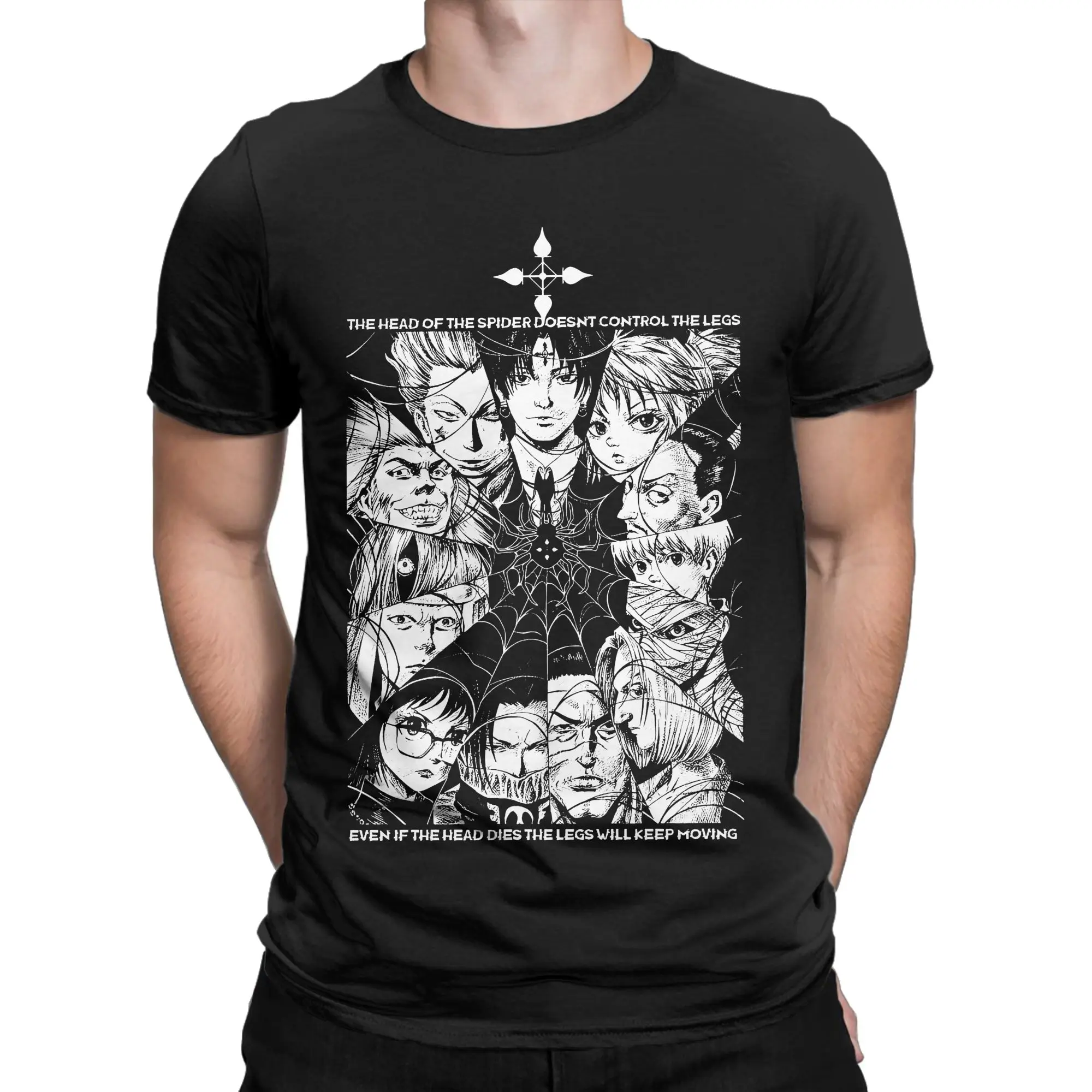 Фото Мужские футболки Hunter X Hunter с изображением Чроло, аниме-футболки Phantom Troupe, из чистого хлопка, с коротким рукавом, круглым вырезом, оригинальные, для взрослых. №2