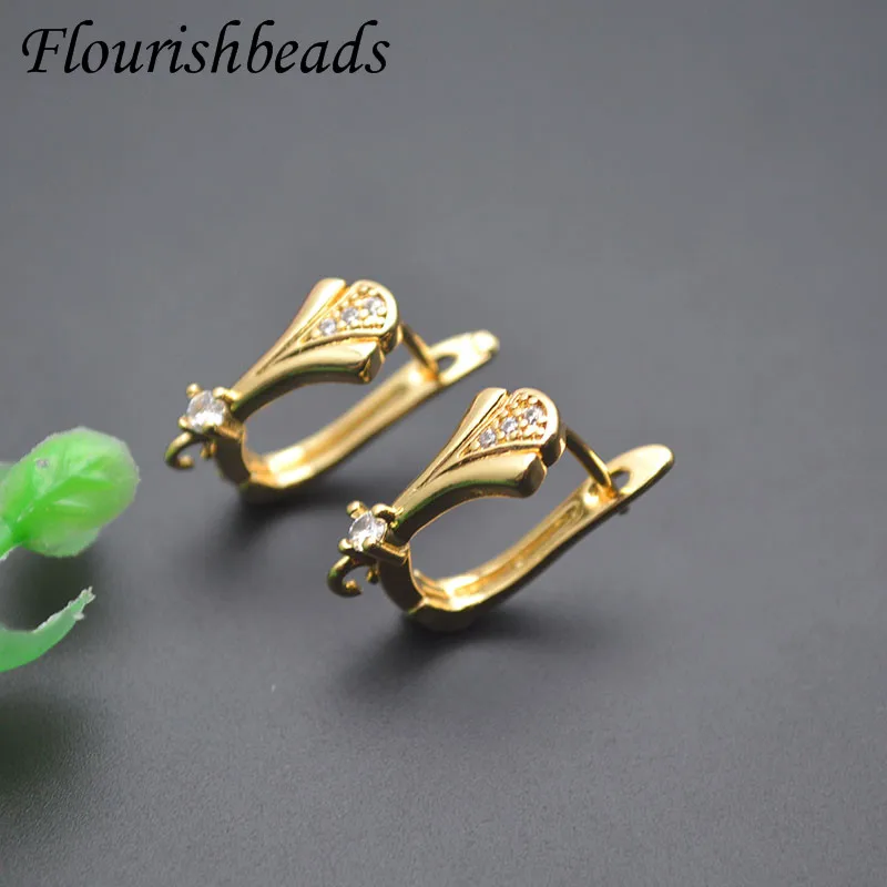 Позолоченные 18 К позолоченные серьги в форме листа с фианитами крючки для