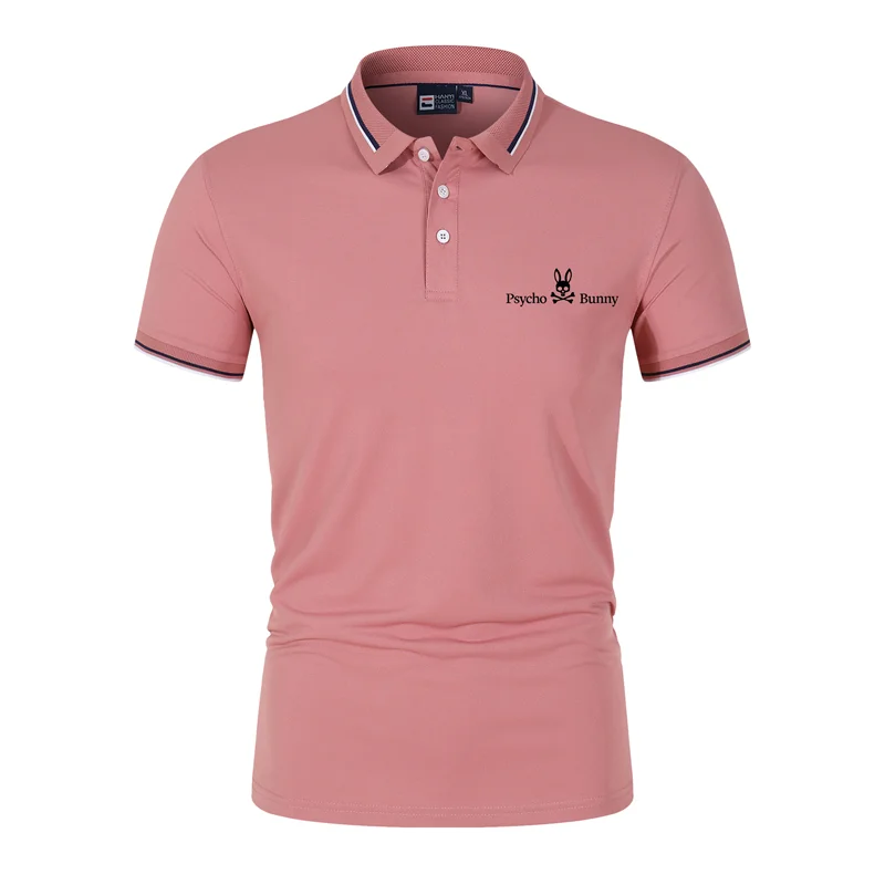 

Men's short-sleeved polo shirt, high-quality cotton summer T-shirt, lapel, fashion, miniature standard, ghost rabbit print
