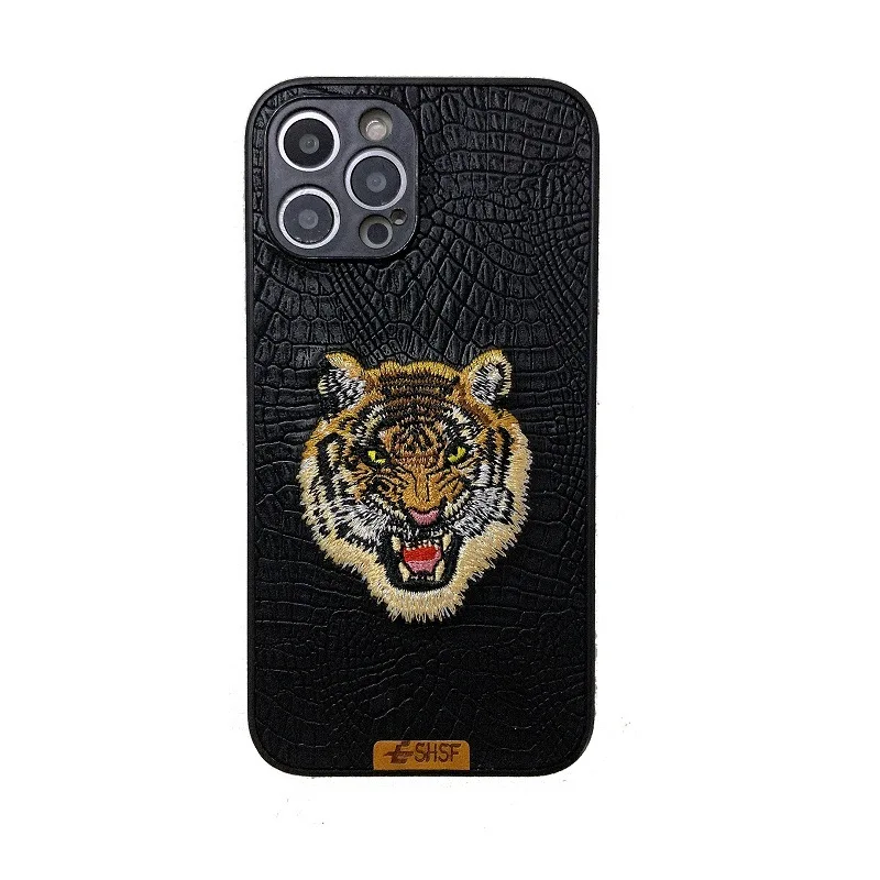 Чехол с 3D вышивкой головы тигра для iPhone 12 11 13 Pro Max XS 8 7 Plus X роскошный брендовый