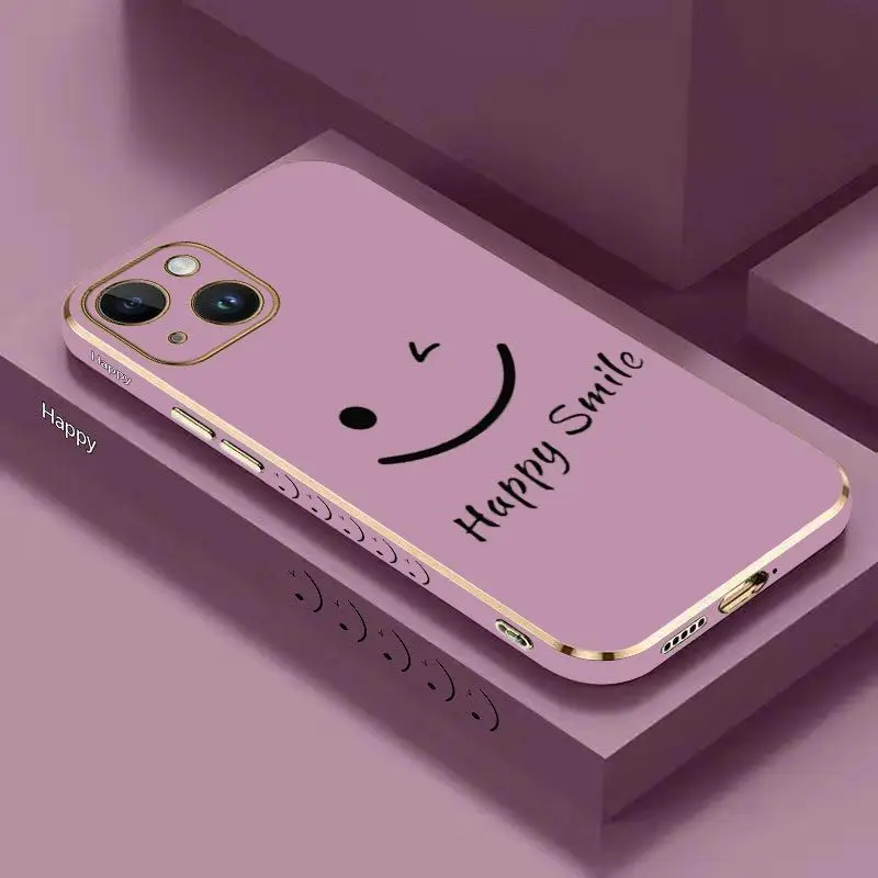 Keep Smiling Luxury Plating Phone Case For iPhone 14 13 12 11 Plus Pro Max Mini X XR XS SE2020 8 7 6 6S Plus Cover