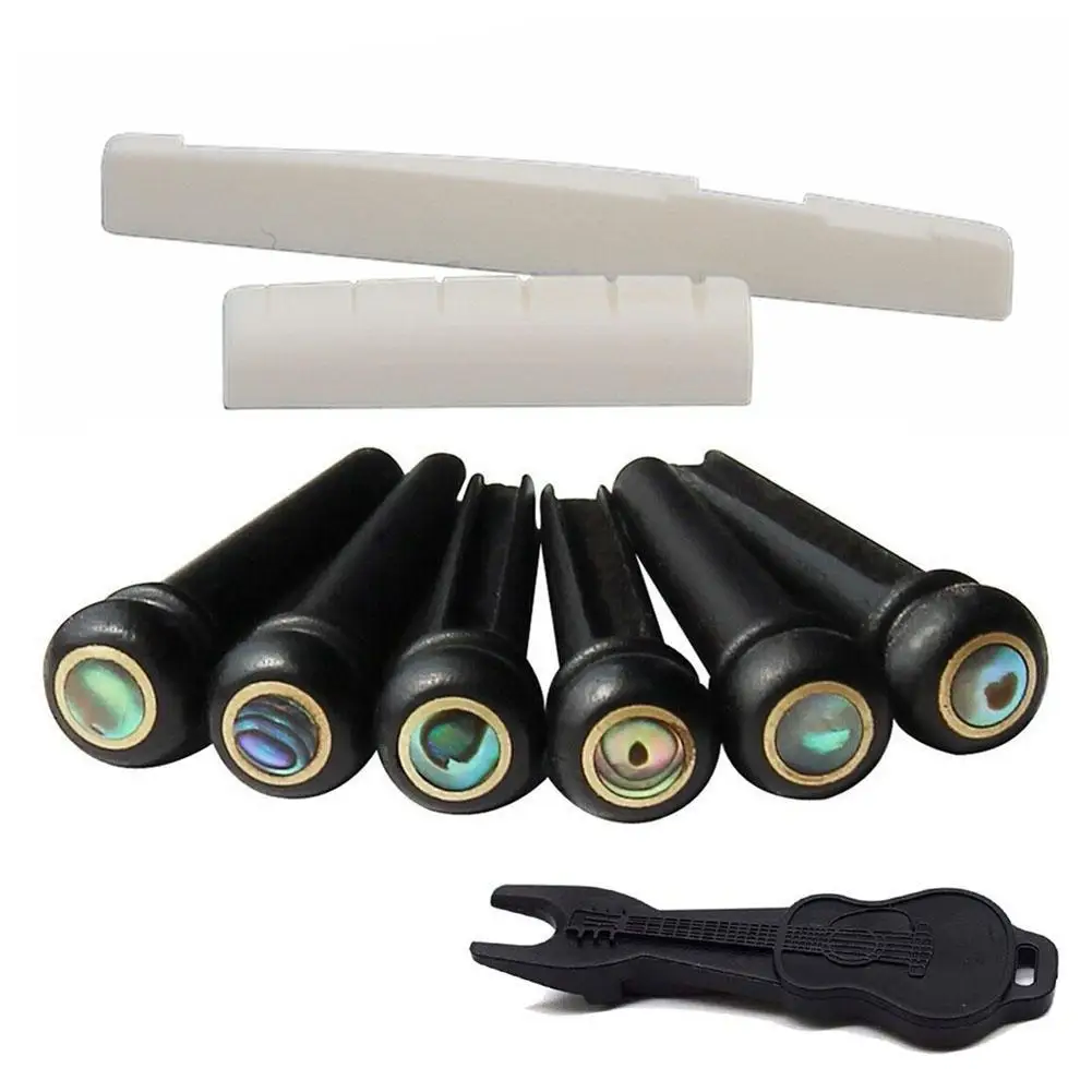 

6pcs Ebony Guitar Bridge Pins With Cow Bone Bridge Saddle Nut Nail Lifter Set Musical Instrument Accessories (h-06)