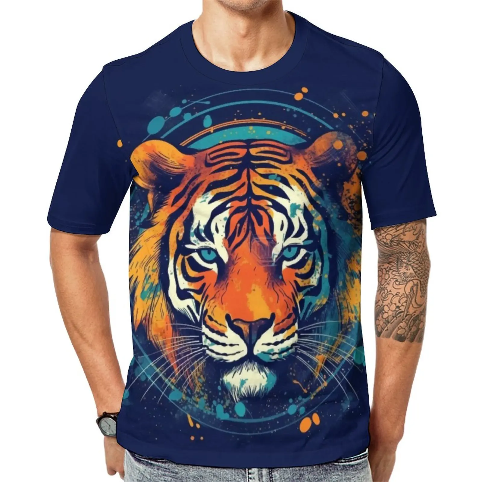 

Футболка с изображением тигра, ретро футболки с абстракцией, футболки с коротким рукавом с принтом, дешевые забавные пляжные футболки больш...