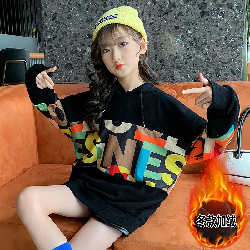 

Толстовки с капюшоном для девочек на весну и осень, свитшоты, детский хлопковый пуловер с буквами, школьные костюмы с длинным рукавом, повсе...