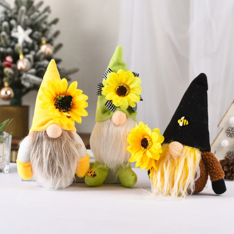 

New Sunflower Bumble Bee Striped Gnome Scandinavian Honey Bee Elfs Home Decorative Plush Doll Figurines Faceless Dollornament