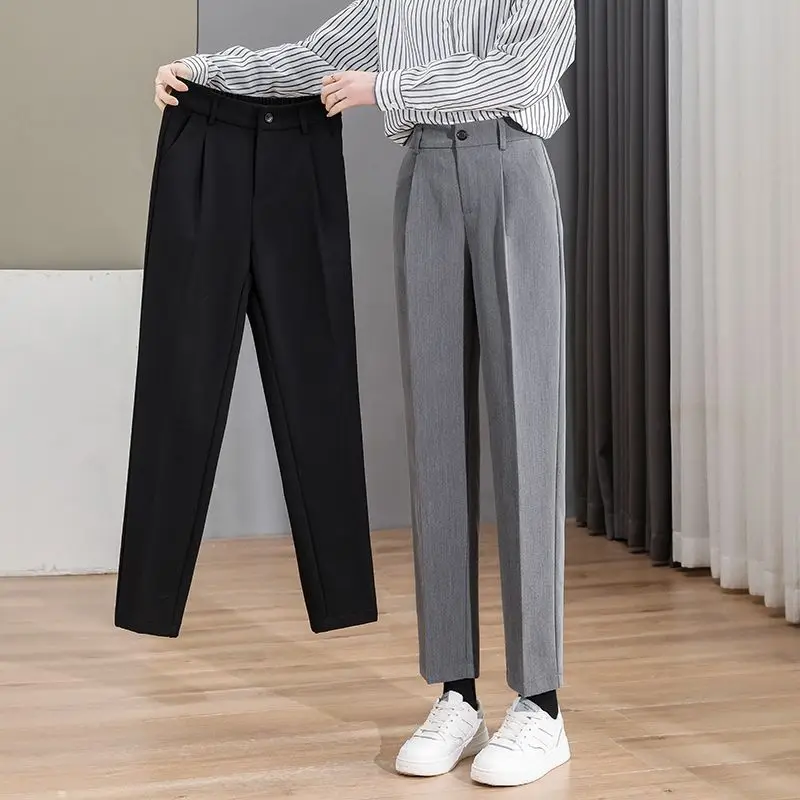 

Spring New High waisted Small Man Suit Pants Women's Casual OL Smoke Pipe Pants Simple Pocket Solid Color Women's Pants A52