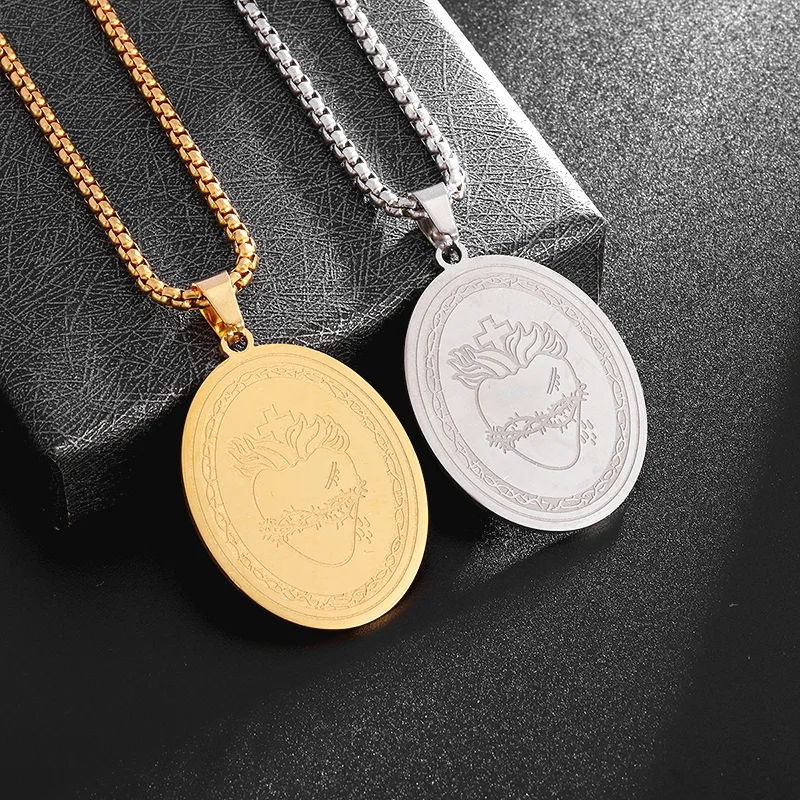 

New Stainless Steel Heart Cross Pendant Necklace Men and Women Trendy Hip-Hop Jewelry Gift