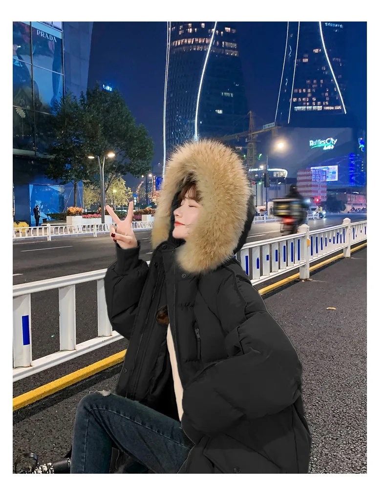 Female Winter Long Thicken Duck Down Jackets Women Big Pocket Oversize Parkas Coat Fur Collar Hooded Warm Outerwear Streetwear