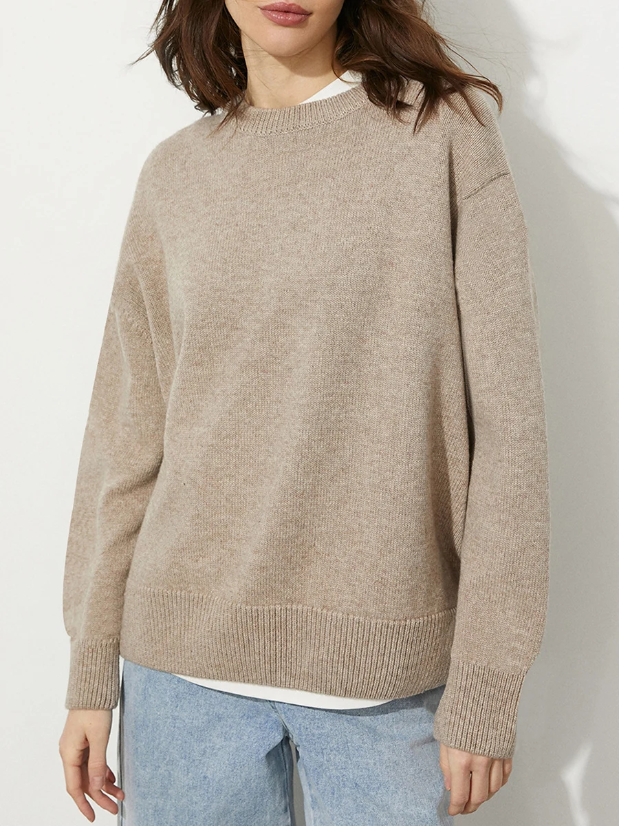 

Women Long Sleeve Round Neck Pullovers Fall Winter Crew Neck Jumpers Solid Color Loose Knit Sweater Streetwear