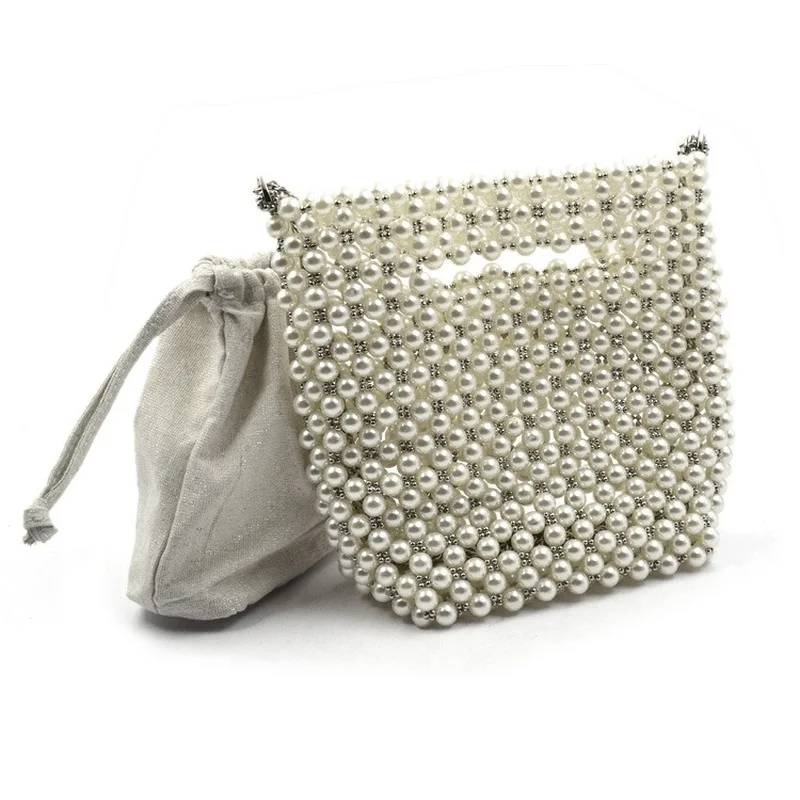 ROENICK Women Pearl Evening Buckets Lady Dinner Party Banquet Chain Shoulder Crossbody Bags Wedding Bridal Club Handbags Purses