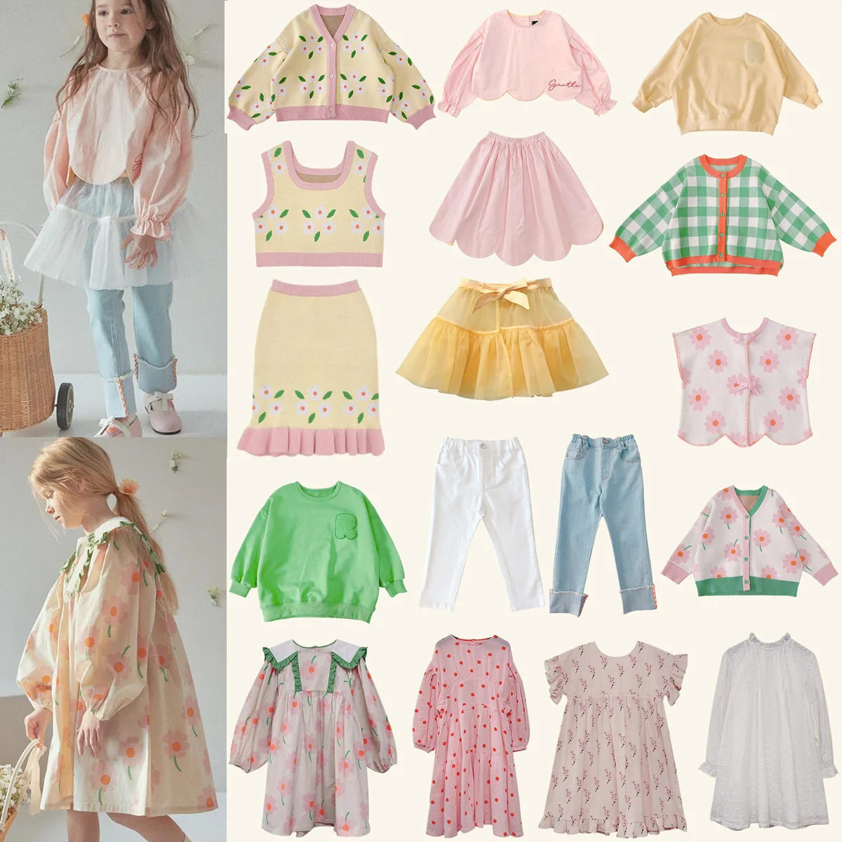

Korean Kids Sweatshirt Pant Set 2022 SS Spring Designer Toddler Girls Dress Cute Baby Knit Sweater Cotton Summer Outwear Clothes