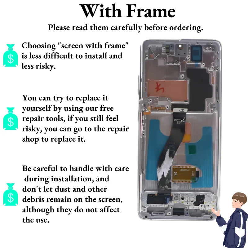 100% Original S21 Ultra 5G AMOLED Screen For Samsung S21 Ultra LCD Display With Frame Replacement G998 G998F G998B/DS Digitizer enlarge
