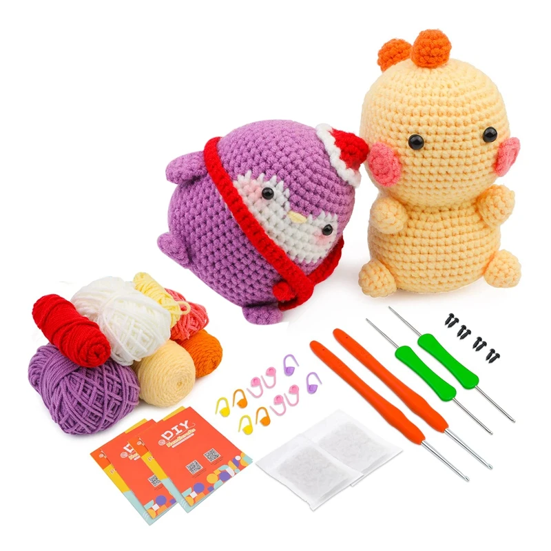 

Complete Crochet Set Kit For Beginners, DIY Dinosaur Penguincrochet Set Kit With Knitting Markers Easy Yarn Ball, Instruction